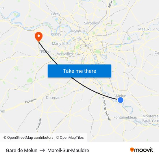 Gare de Melun to Mareil-Sur-Mauldre map