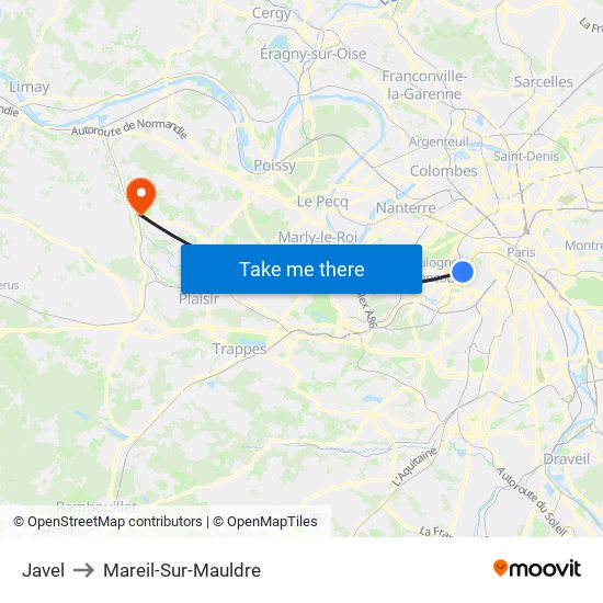 Javel to Mareil-Sur-Mauldre map