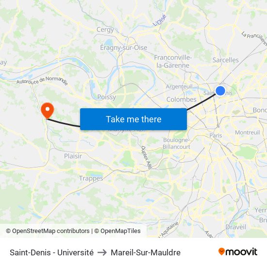Saint-Denis - Université to Mareil-Sur-Mauldre map