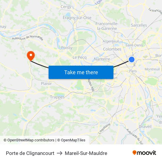Porte de Clignancourt to Mareil-Sur-Mauldre map