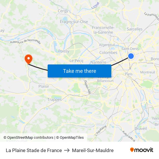 La Plaine Stade de France to Mareil-Sur-Mauldre map