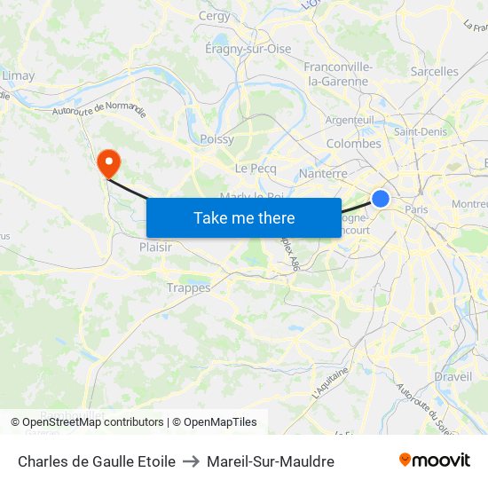 Charles de Gaulle Etoile to Mareil-Sur-Mauldre map