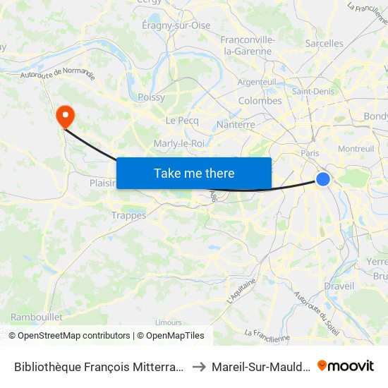 Bibliothèque François Mitterrand to Mareil-Sur-Mauldre map