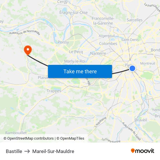 Bastille to Mareil-Sur-Mauldre map