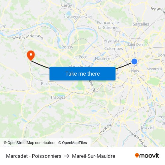 Marcadet - Poissonniers to Mareil-Sur-Mauldre map
