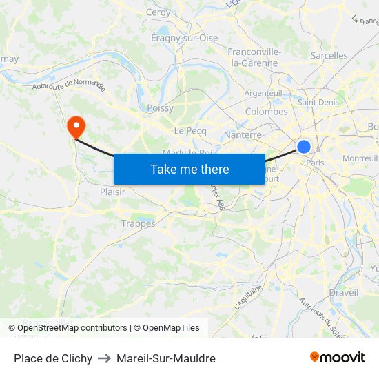 Place de Clichy to Mareil-Sur-Mauldre map