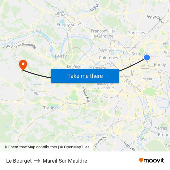 Le Bourget to Mareil-Sur-Mauldre map