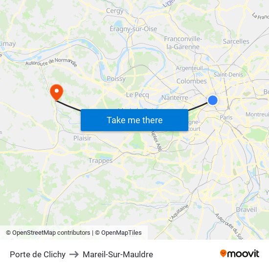 Porte de Clichy to Mareil-Sur-Mauldre map