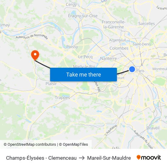 Champs-Élysées - Clemenceau to Mareil-Sur-Mauldre map