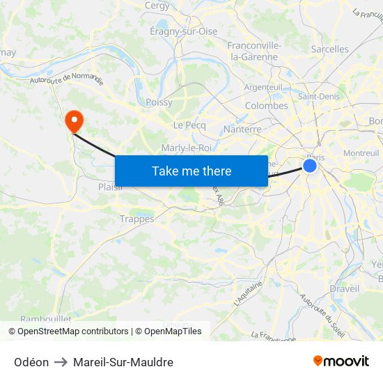Odéon to Mareil-Sur-Mauldre map