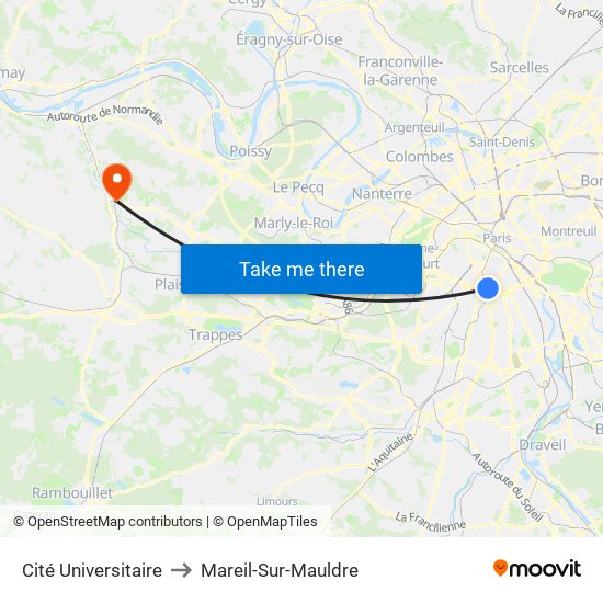 Cité Universitaire to Mareil-Sur-Mauldre map