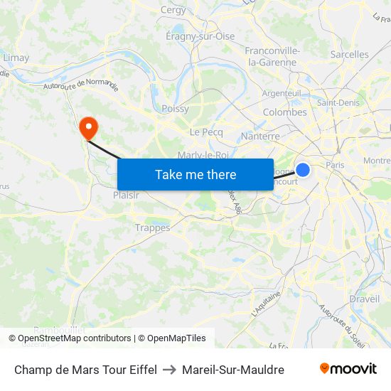Champ de Mars Tour Eiffel to Mareil-Sur-Mauldre map