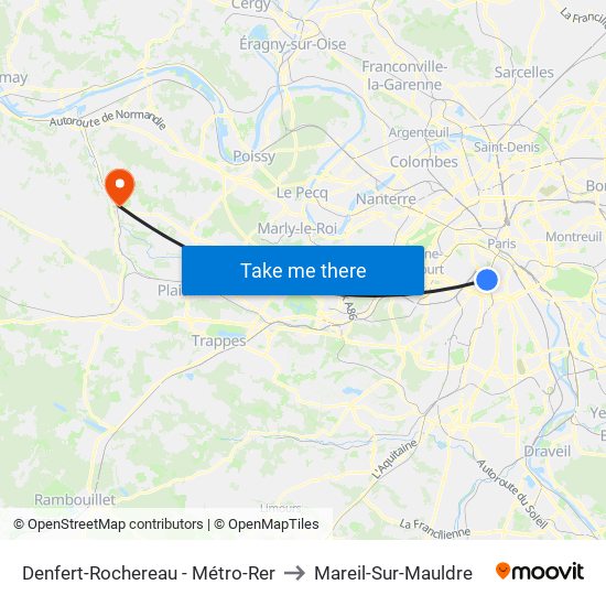 Denfert-Rochereau - Métro-Rer to Mareil-Sur-Mauldre map