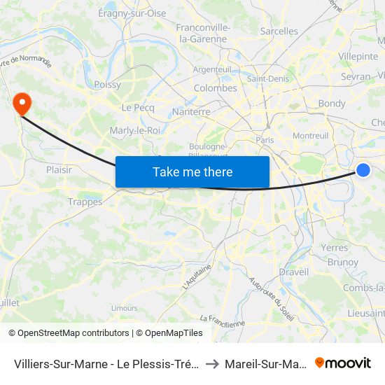 Villiers-Sur-Marne - Le Plessis-Trévise RER to Mareil-Sur-Mauldre map
