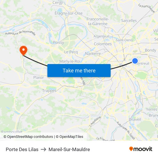 Porte Des Lilas to Mareil-Sur-Mauldre map