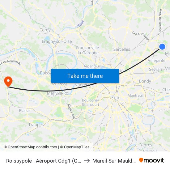 Roissypole - Aéroport Cdg1 (G1) to Mareil-Sur-Mauldre map