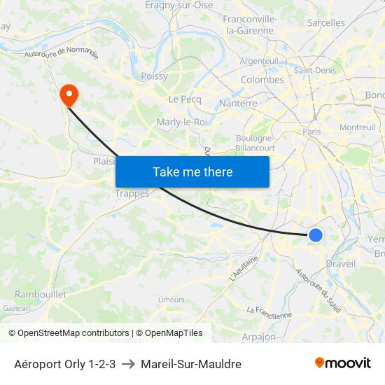 Aéroport Orly 1-2-3 to Mareil-Sur-Mauldre map