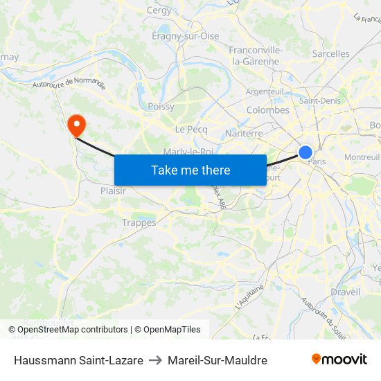 Haussmann Saint-Lazare to Mareil-Sur-Mauldre map