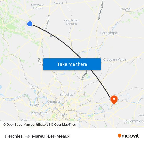 Herchies to Mareuil-Les-Meaux map