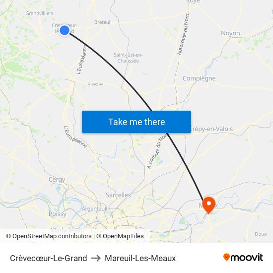 Crèvecœur-Le-Grand to Mareuil-Les-Meaux map