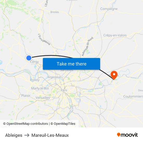 Ableiges to Mareuil-Les-Meaux map