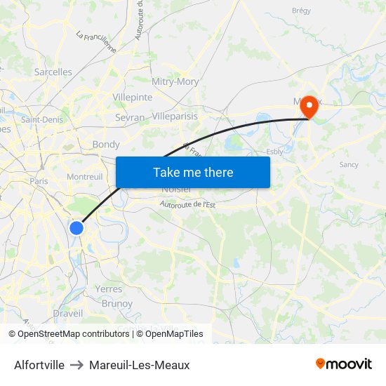 Alfortville to Mareuil-Les-Meaux map