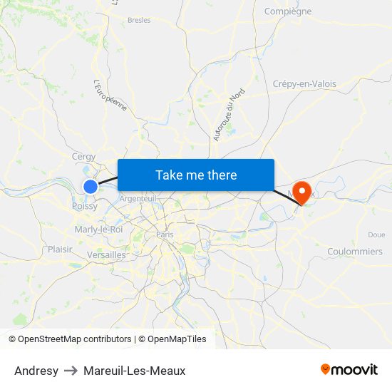 Andresy to Mareuil-Les-Meaux map