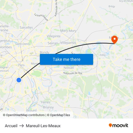 Arcueil to Mareuil-Les-Meaux map