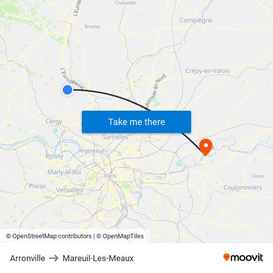 Arronville to Mareuil-Les-Meaux map