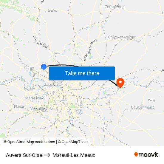Auvers-Sur-Oise to Mareuil-Les-Meaux map