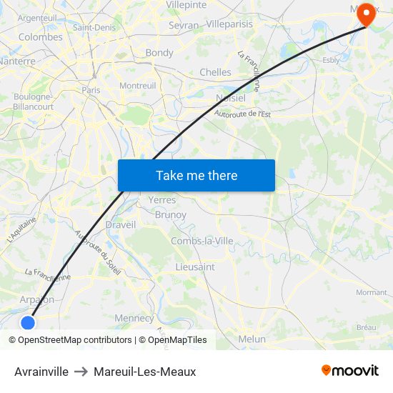 Avrainville to Mareuil-Les-Meaux map
