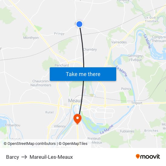 Barcy to Mareuil-Les-Meaux map