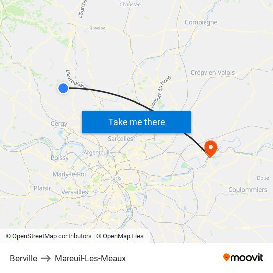 Berville to Mareuil-Les-Meaux map