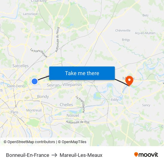 Bonneuil-En-France to Mareuil-Les-Meaux map