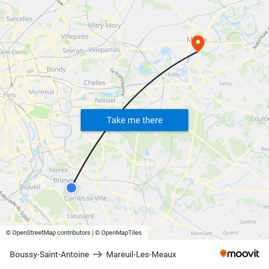 Boussy-Saint-Antoine to Mareuil-Les-Meaux map