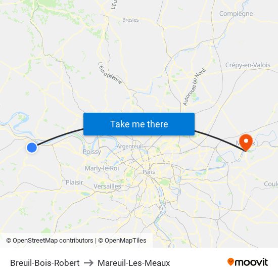 Breuil-Bois-Robert to Mareuil-Les-Meaux map