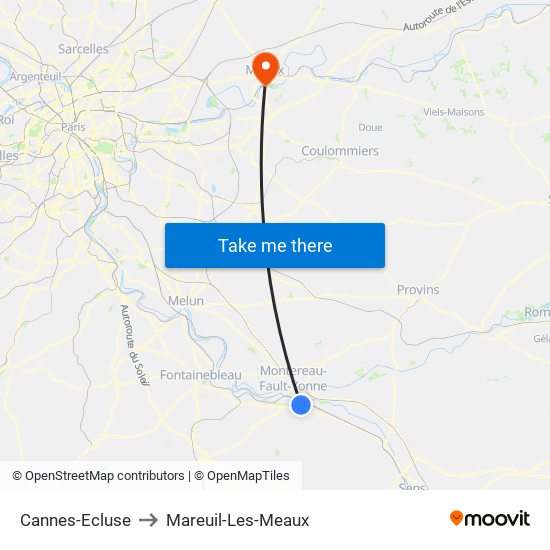 Cannes-Ecluse to Mareuil-Les-Meaux map