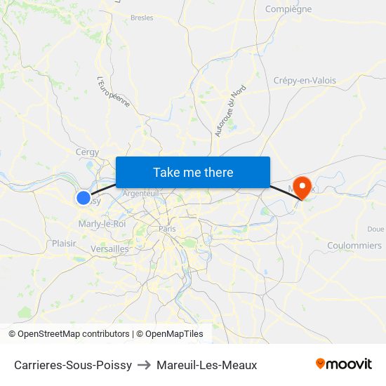 Carrieres-Sous-Poissy to Mareuil-Les-Meaux map