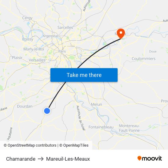 Chamarande to Mareuil-Les-Meaux map