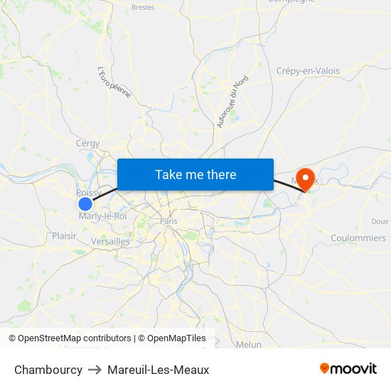 Chambourcy to Mareuil-Les-Meaux map