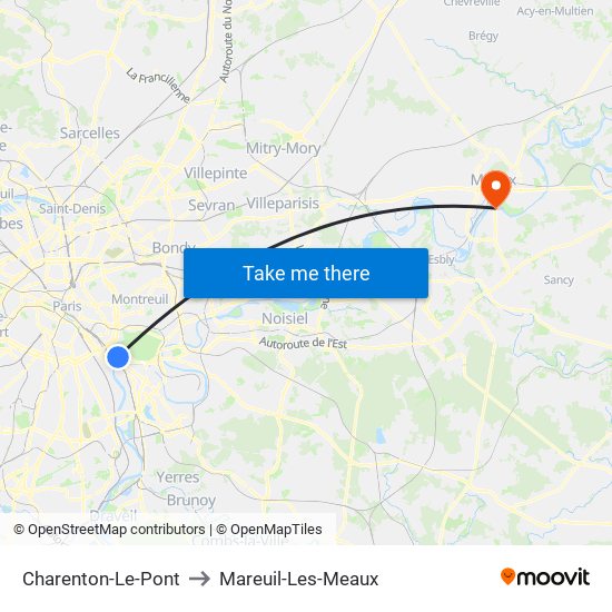 Charenton-Le-Pont to Mareuil-Les-Meaux map