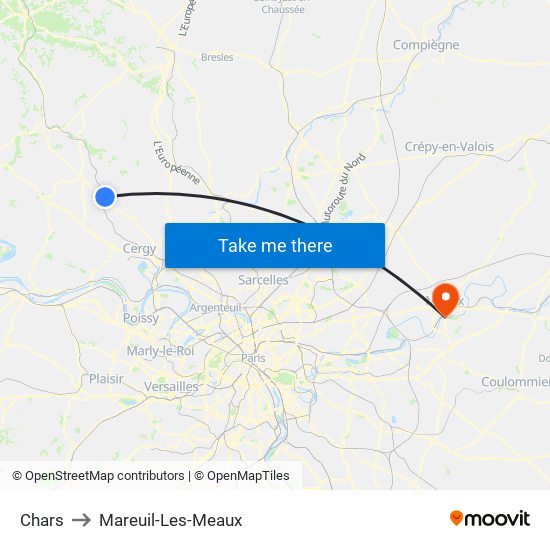 Chars to Mareuil-Les-Meaux map