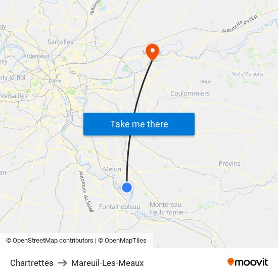 Chartrettes to Mareuil-Les-Meaux map