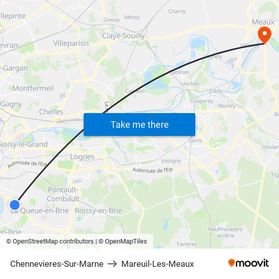 Chennevieres-Sur-Marne to Mareuil-Les-Meaux map