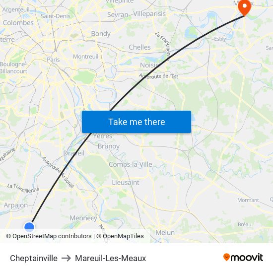 Cheptainville to Mareuil-Les-Meaux map