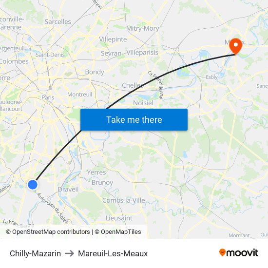 Chilly-Mazarin to Mareuil-Les-Meaux map