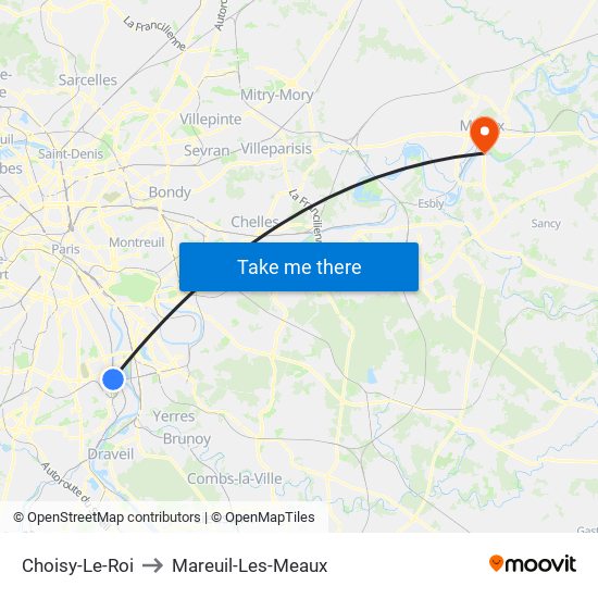 Choisy-Le-Roi to Mareuil-Les-Meaux map