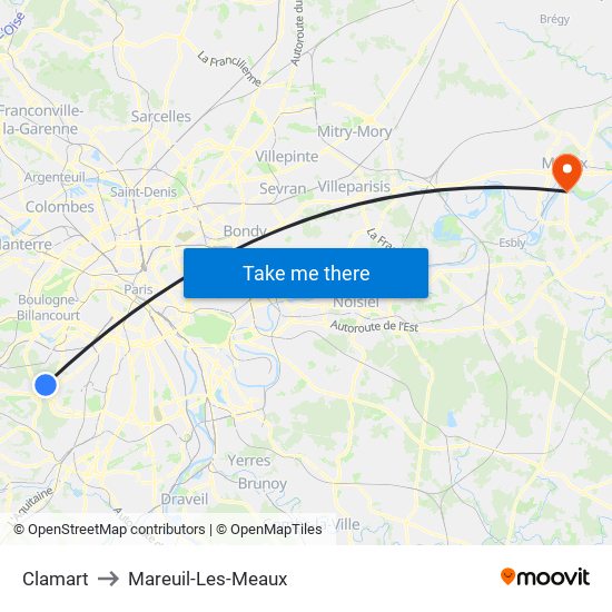 Clamart to Mareuil-Les-Meaux map