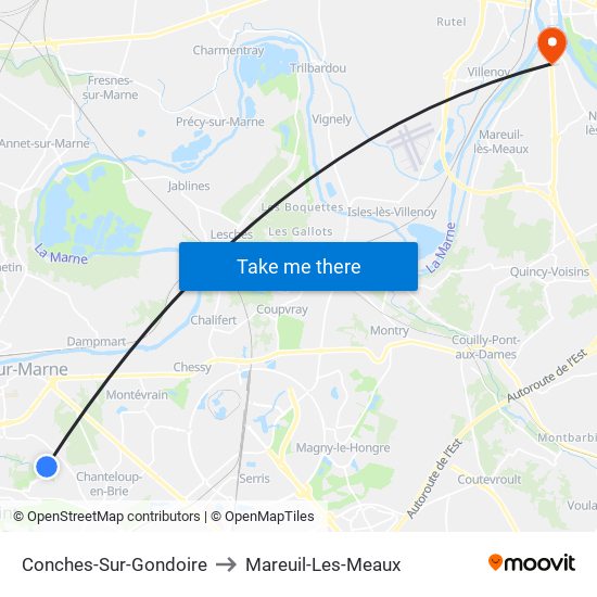 Conches-Sur-Gondoire to Mareuil-Les-Meaux map