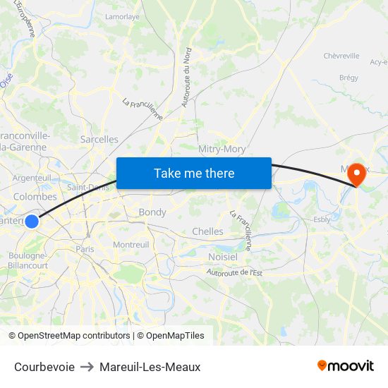 Courbevoie to Mareuil-Les-Meaux map